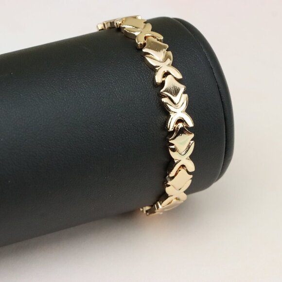 "Rose Gold Bracelet with High-Polish X Pattern Links, XPBL0819 - Picture 2 of 13
